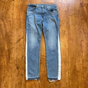 Reworked‎ Levi's 512 slim straight leg jeans with white fabric stitching,
